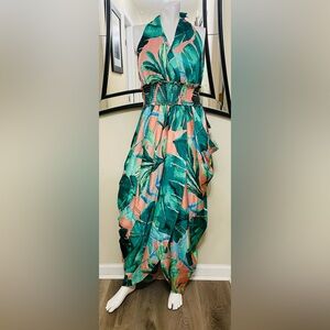 New York & Company Pink and Green Maxi Dress